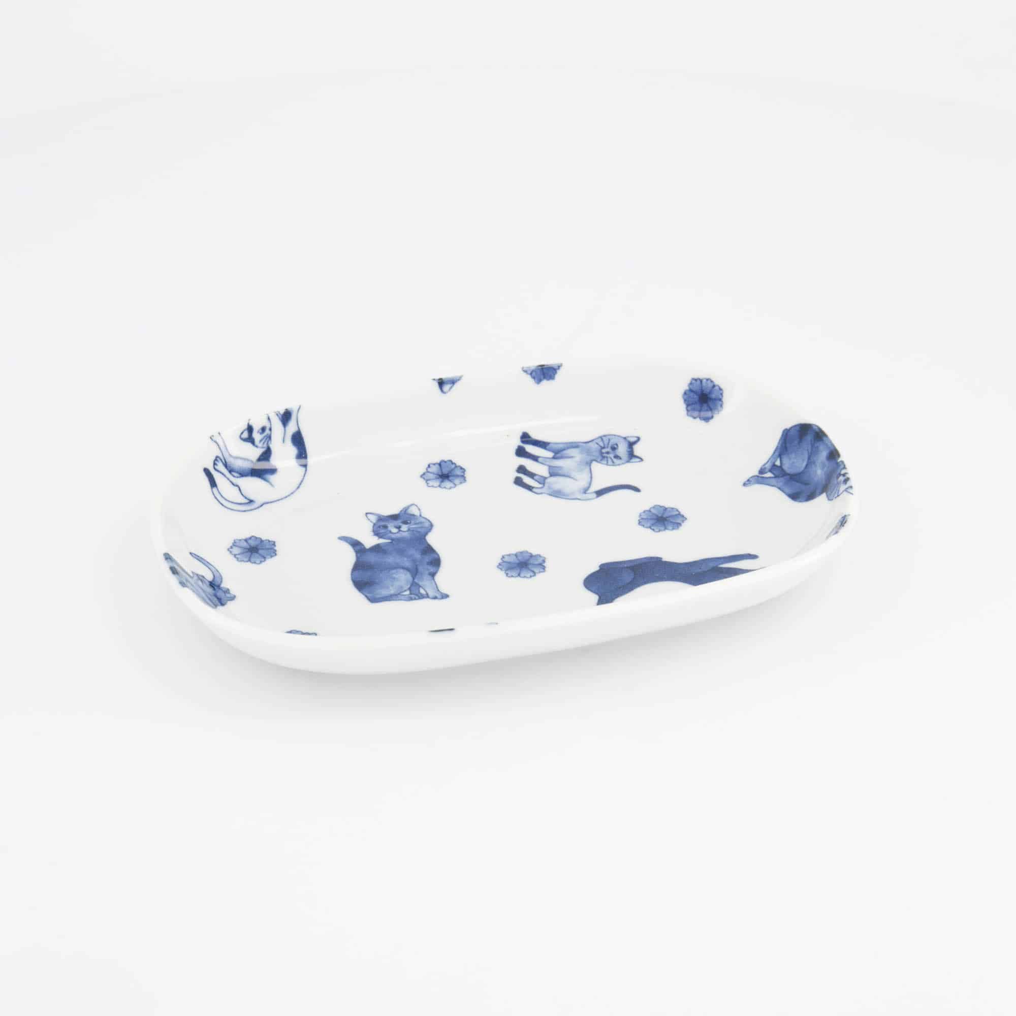 Tokyo Design Studio - Kawaii - Hananeko - Cat - Oval - Plate – 18.7 x 12.8 x 2.5 cm – Blue