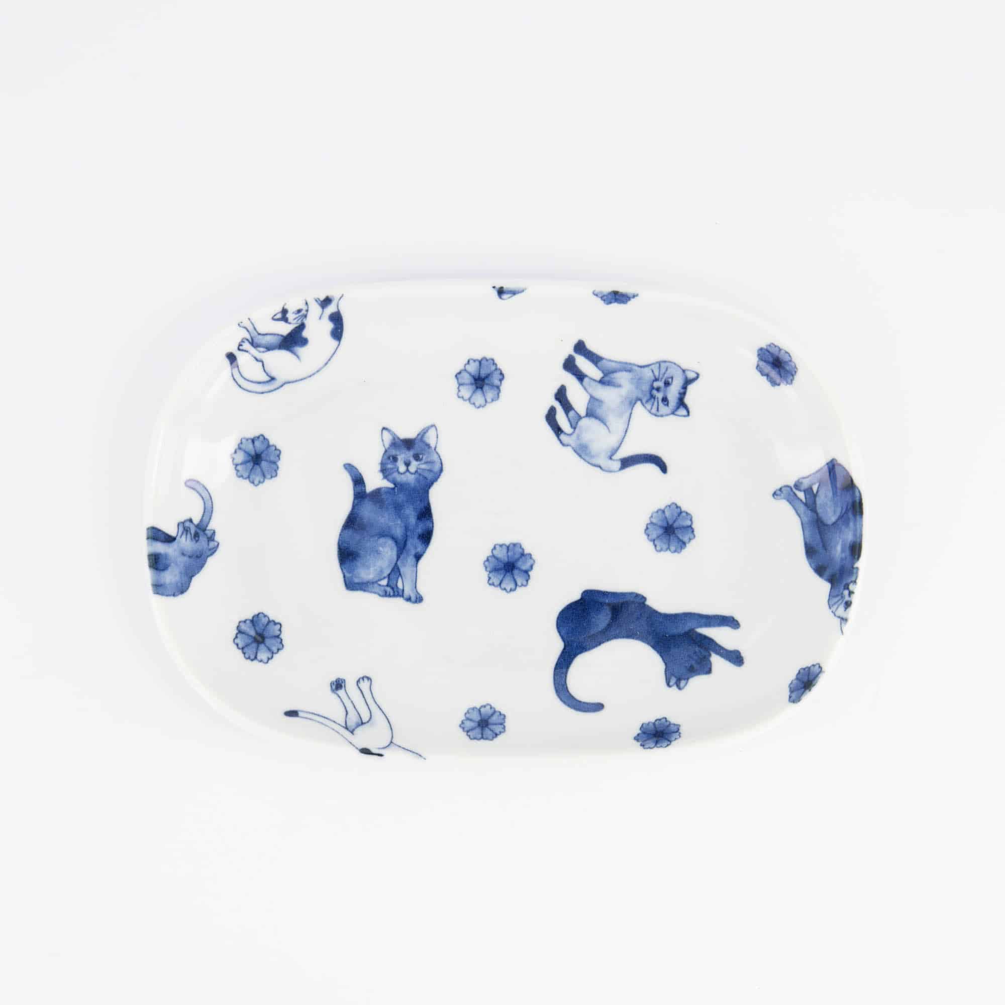 Tokyo Design Studio - Kawaii - Hananeko - Chat - Assiette - Ovale – 18.7 x 12.8 x 2.5 cm – Bleu – Image 3